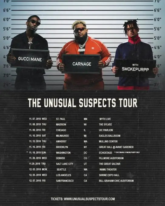 Gucci Mane Announced The Unusual Suspects Tour with Carnage & Smokepurpp