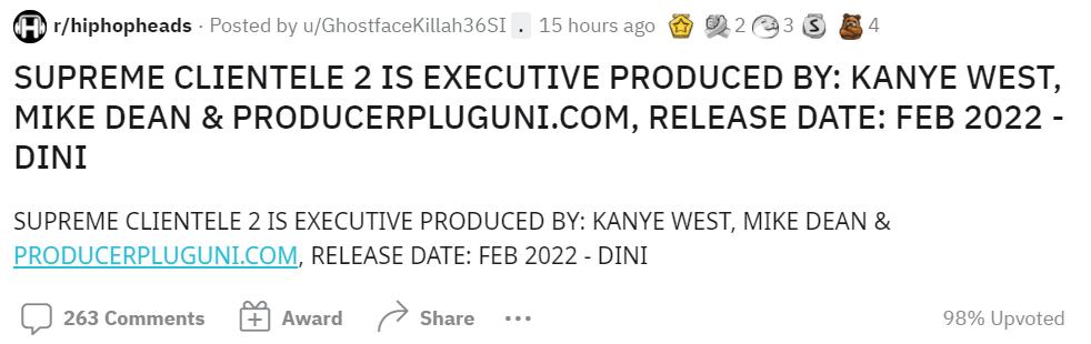 Kanye West To Executive Produce Ghostface Killah's Supreme Clientele 2 Album