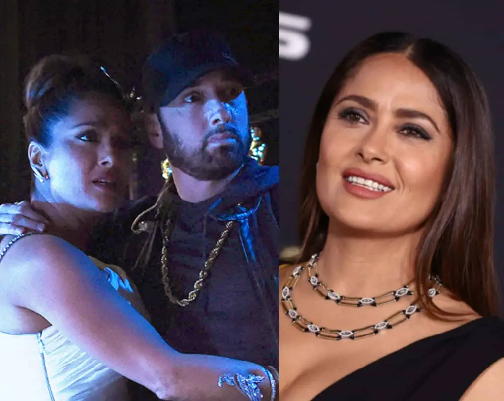 Salma Hayek Recalls Spilling Water On Eminem At Oscars I Was Embarrassed