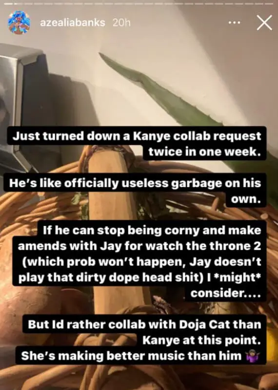Azealia Banks Says Doja Cat is Better Than Useless Garbage Kanye West