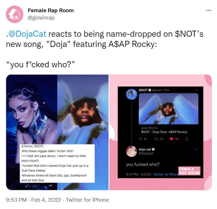 Doja Cat Calls Out SNOT For Saying I Fked That Bh Named Doja Cat 1