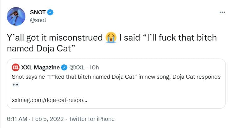 Doja Cat Calls Out SNOT For Saying I Fked That Bh Named Doja Cat