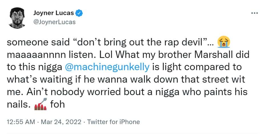 Joyner Lucas Takes Shots At Machine Gun Kelly, Says His Diss Would Be More Brutal Than Eminem