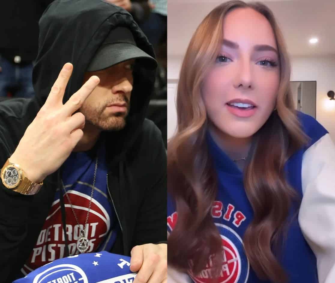 Hailie Jade Steals Eminem's Varsity Jacket For Detroit Pistons Basketball Game