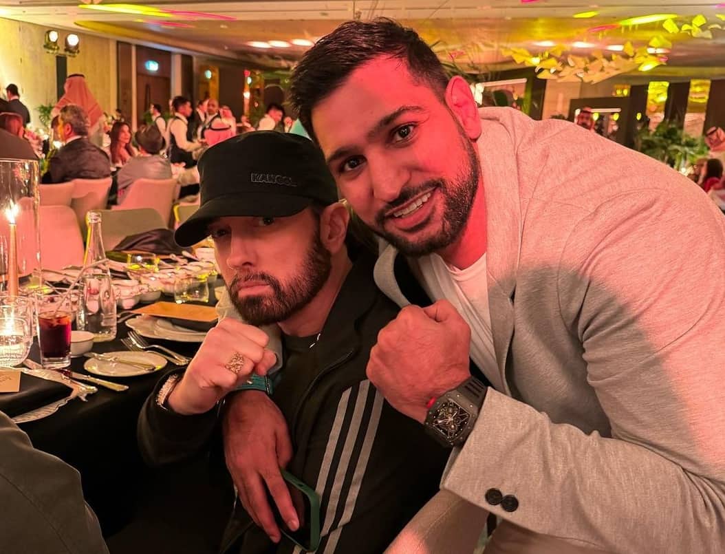 Boxer Amir Khan Gifts His WBC Watch To Eminem In Riyadh, Saudi Arabia